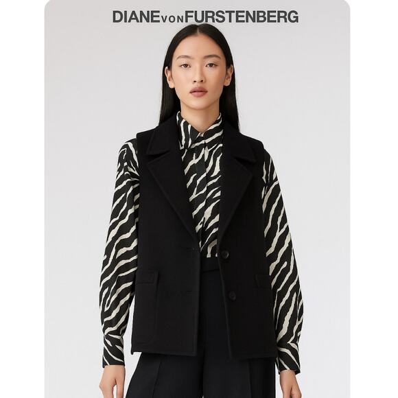 Vintage Diane Von Furstenberg Black 100% Wool Vest Lined Size 4 Old Money - Picture 1 of 10